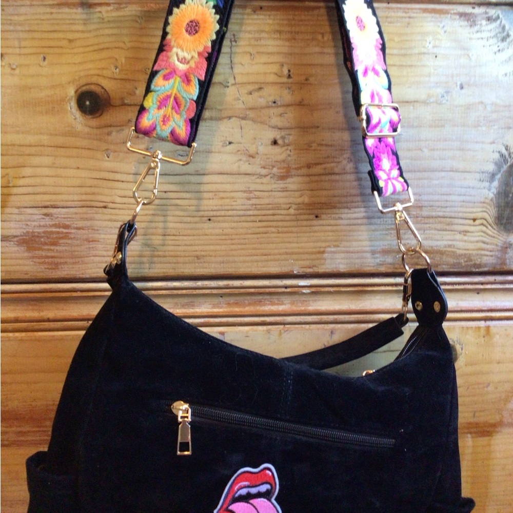 NEW! Upcycled Ruxpinsrags Embroidered Black faux suede Shoulder Bag - Picture 5 of 5